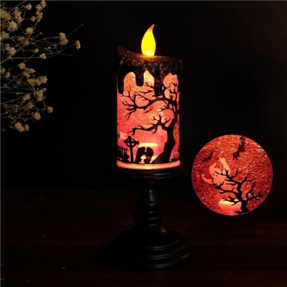 Eldnacele Halloween Snow Globe Candles Lighted Lamp, Battery Operated Spinning - Picture 5 of 7